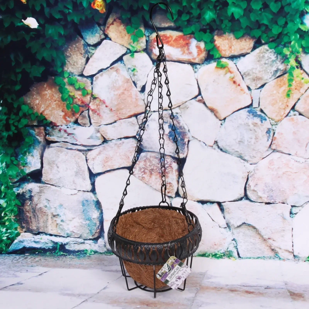 Кашпо для цветов 0,6л «Коковита» с кокосовым волокном, подвесное d=15см P120 ДоброСад
