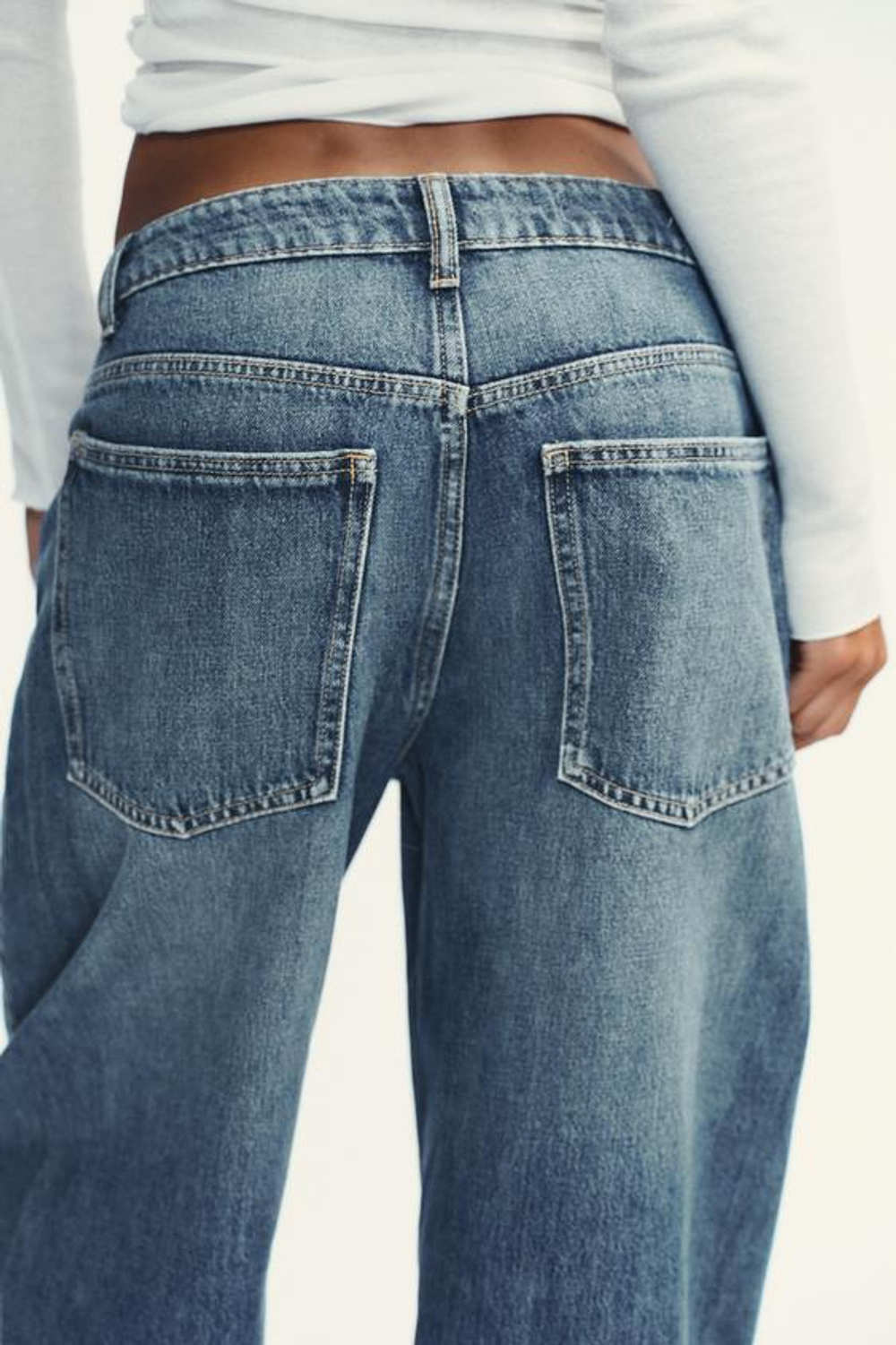 ZARA ДЖИНСЫ TRF BAGGY BALLOON СО СРЕДНЕЙ ПОСАДКОЙ, СИНИЙ