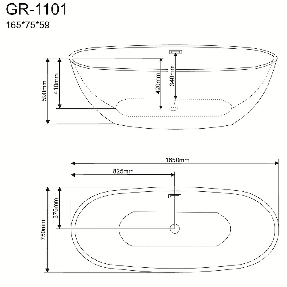 Акриловая ванна Grossman Fly 165х75 GR-1101 без гидромассажа