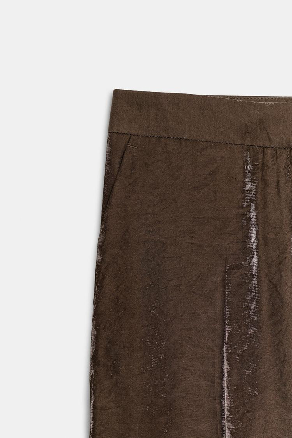 ZARA БРЮКИ ПРЯМОГО КРОЯ С БЛЕСКОМ, КОРИЧНЕВЫЙ
