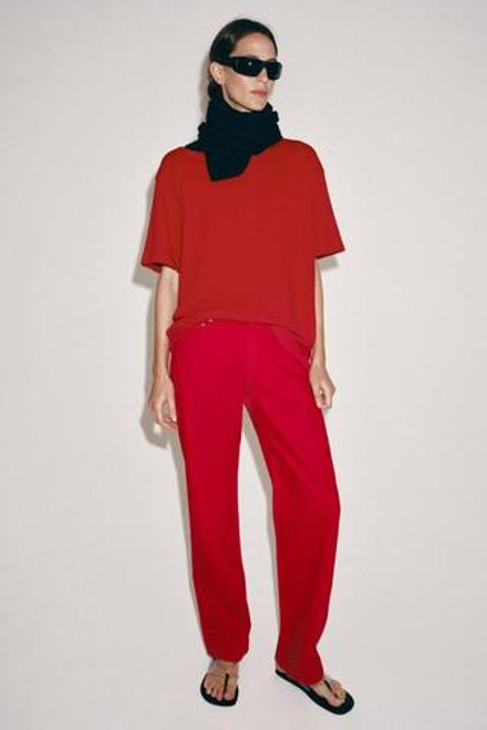 ZARA ДЖИНСЫ ПРЯМОГО КРОЯ СО СРЕДНЕЙ ПОСАДКОЙ — ZW COLLECTION, КРАСНЫЙ