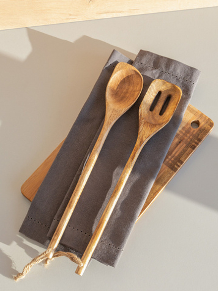 Ложка сервировочная/для приготовления DeNASTIA скошенный край, манго 35x6 коричневый