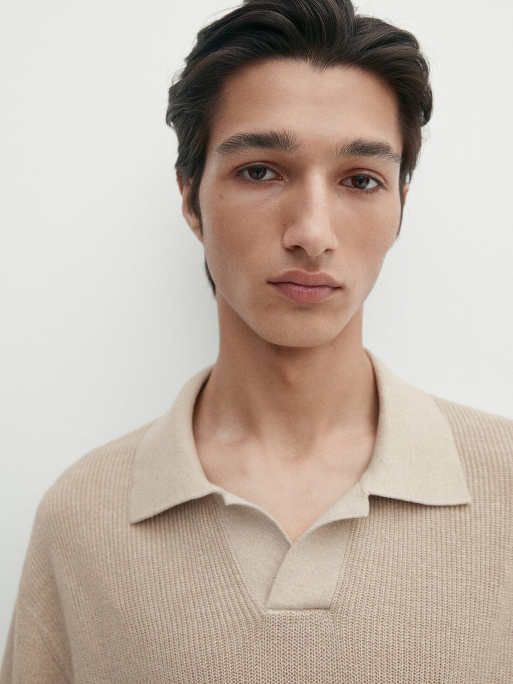 Massimo Dutti Футболка-поло  из хлопка и льна, бежевый