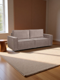 Угловой диван-кровать Сатурн (Чикаго 46 серо-бежевый) Еврокнижка, спальное место 202х155, пружинный блок Боннель, велюр, ниша для белья, широкие подлокотники, для гостиной и спальни