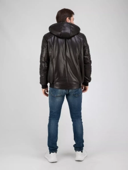 Куртка зимняя кожаная с капюшоном пуховик