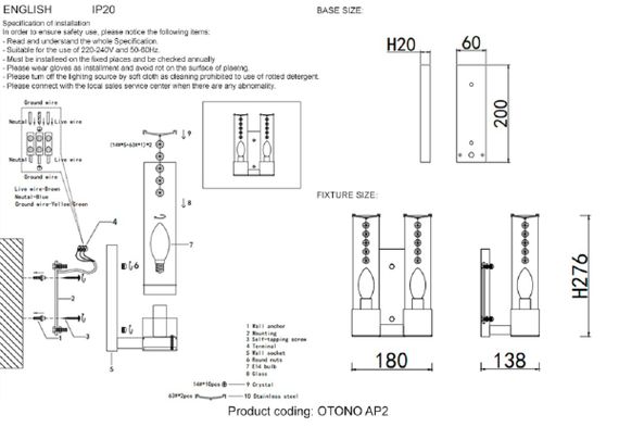 Бра Crystal Lux OTONO AP2 BLACK CHROMIUM/TRANSPARENTE