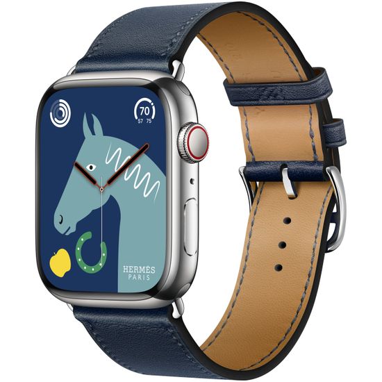 Apple Watch Hermès 45mm Silver Stainless Steel Case with Single Tour Navy