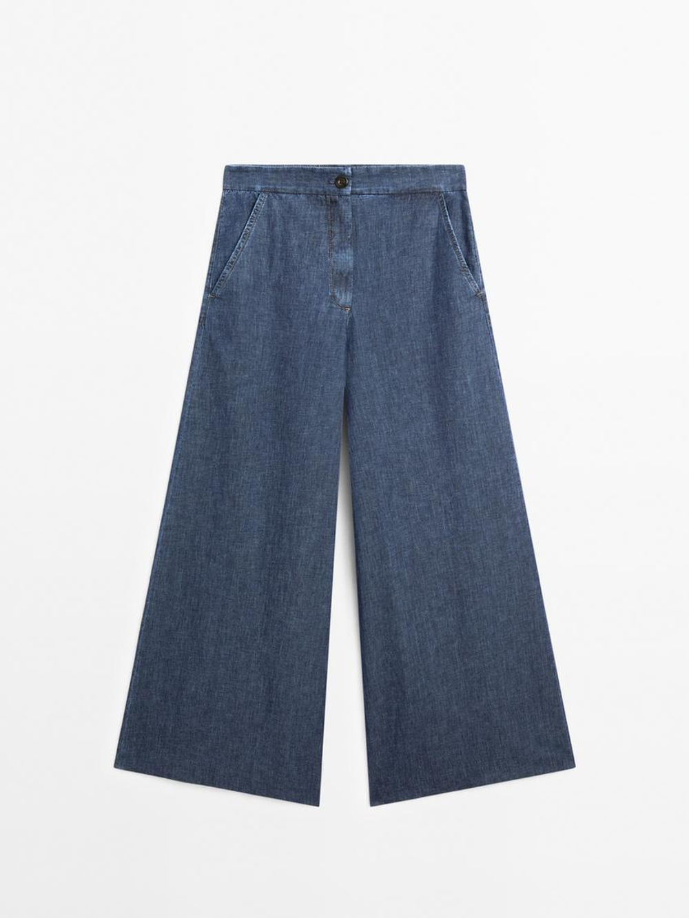 Massimo Dutti Джинсы с высокой посадкой и очень широкими штанинами, средний синий