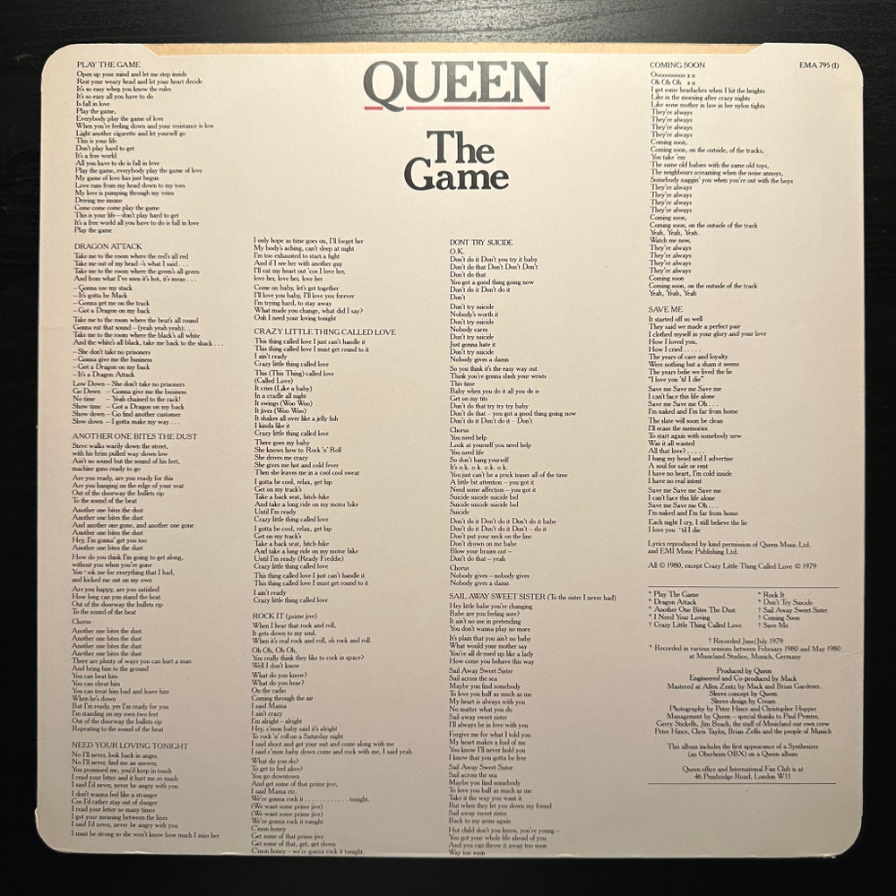 Queen - The Game (Англия 1980г.)