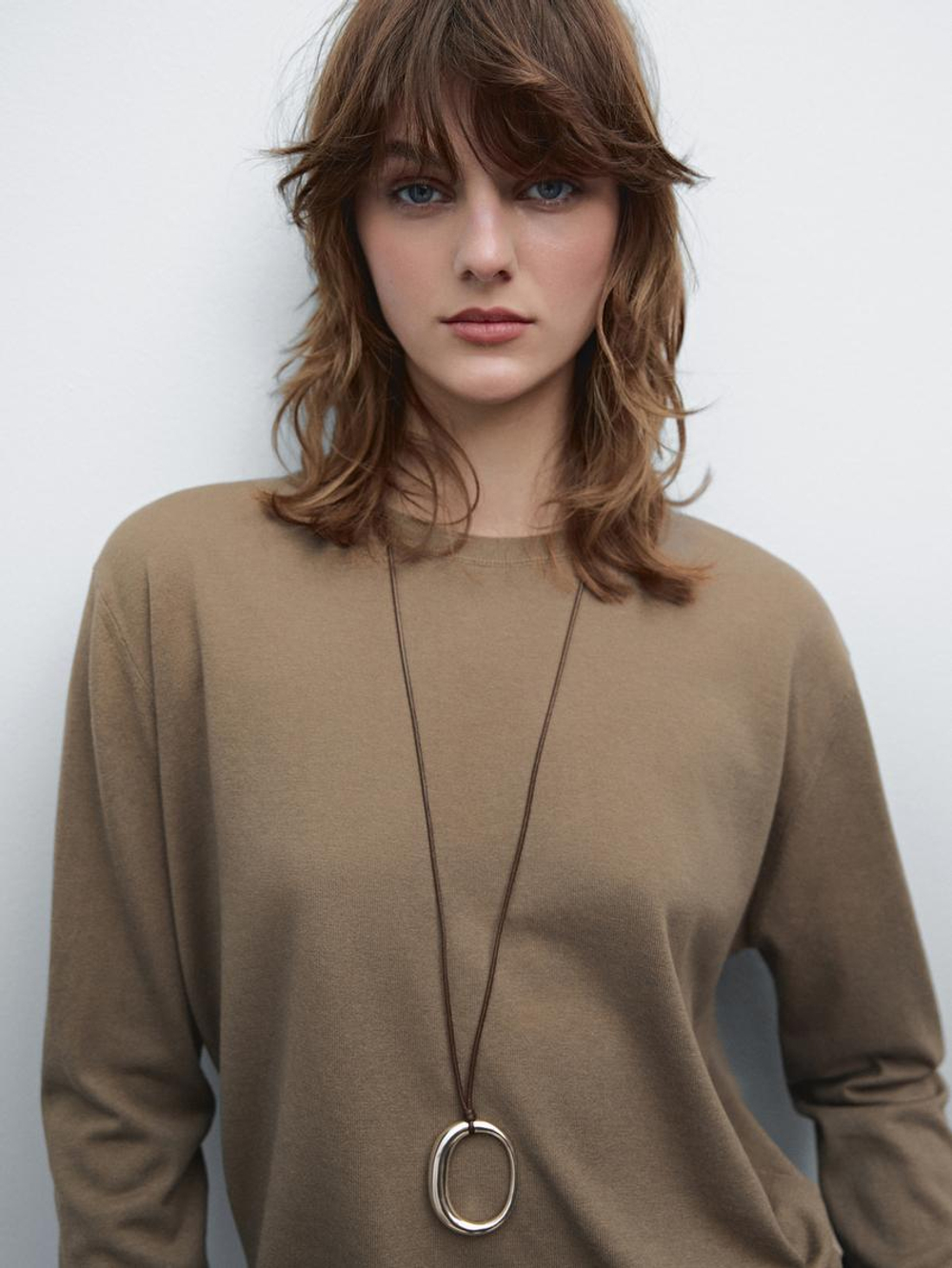 Massimo Dutti Свитер из смесового хлопка, кротово-коричневый