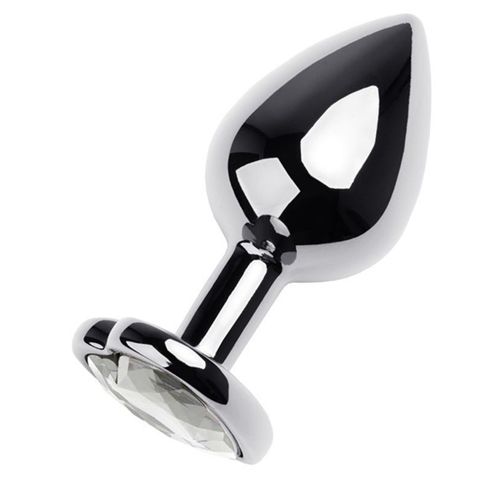 Серебристая анальная пробка 8см с прозрачным кристаллом сердцем ToyFa Metal 717014-10