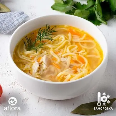 Фотография Суп куриный с домашней лапшой / 1 л купить в магазине Афлора