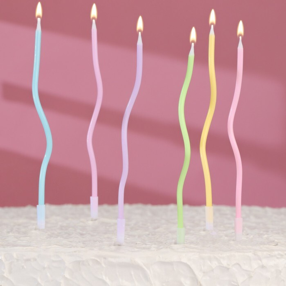 Свечи в торт "Серпантин" коктейльные, нежный неон, 6 шт, 16,5 см