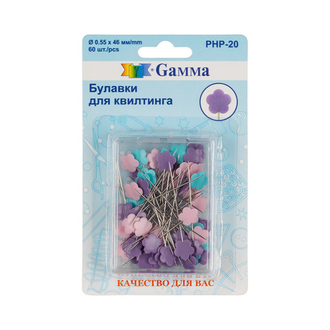 "Gamma" PHP-20 Булавки для квилтинга сталь 60 шт 46 мм в блистере в пластиковой коробке