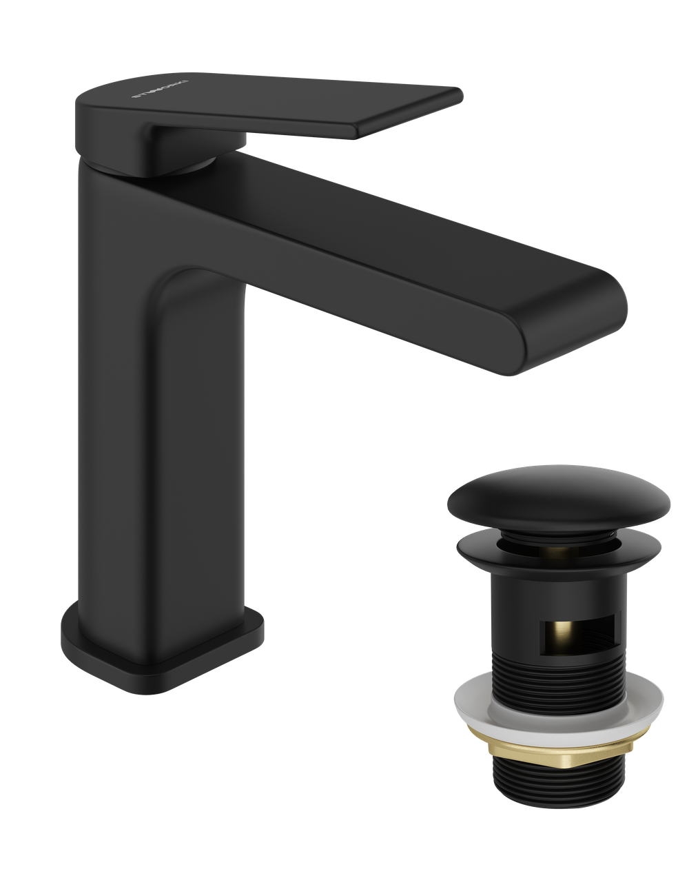 Смеситель для раковины STWORKI Ольборг S20010BK + донный клапан SD-001BK черный матовый