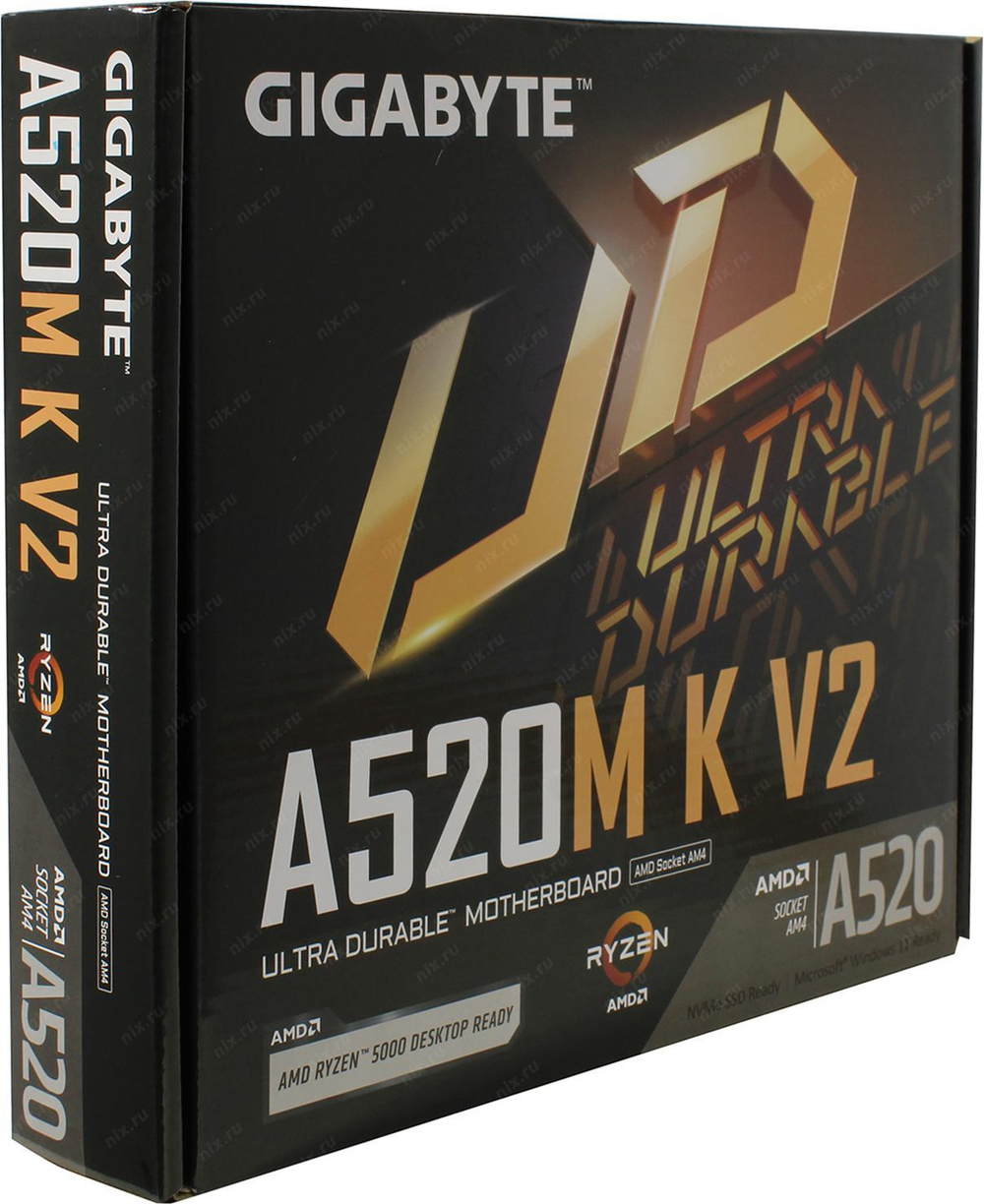 Мат. плата GIGABYTE A520M K V2 (RTL) AM4 &lt;AMD A520&gt; PCI-E Dsub+HDMI GbLAN SATA MicroATX 2DDR4