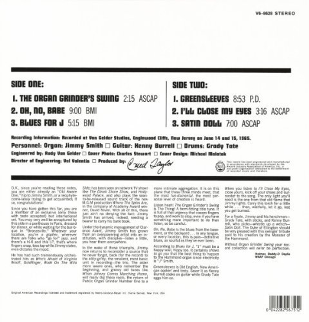 The Incredible Jimmy Smith Featuring Kenny Burrell And Grady Tate / Organ Grinder Swing (LP)