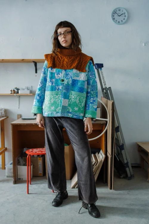 Куртка Soeurs в клетку сине-зеленая