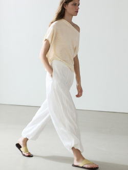 Massimo Dutti Струящиеся брюки-саруэль с фактурной отделкой, белый