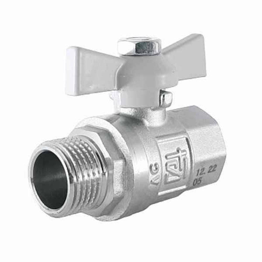 Кран латунный полнопроходной STI 1/2" наружная резьба, ручка бабочка