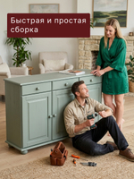 Тумба 132х39х83 Лена, 3 двери из массива сосны, с яиками (нижняя часть буфета Лена), эвкалипт, Dipriz