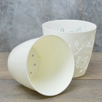 Горшок цветочный Butterflies 0,7л D115мм, молочный туман