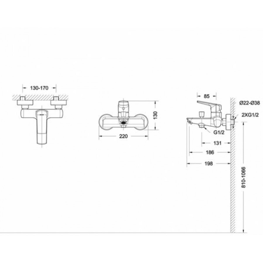 СМЕСИТЕЛЬ ДЛЯ ВАННЫ КОРОТКИЙ ИЗЛИВ BRAVAT REAL F6121179CP-01
