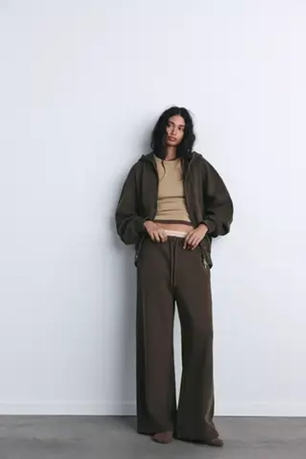 ZARA ТОЛСТОВКА ОВЕРСАЙЗ С МОЛНИЕЙ, КОРИЧНЕВЫЙ