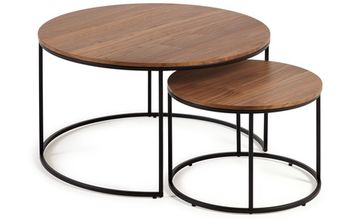 Yoana Набор из 2 приставных столиков из шпона ореха и черным металлом Ø 80 см / Ø 50 см Испания