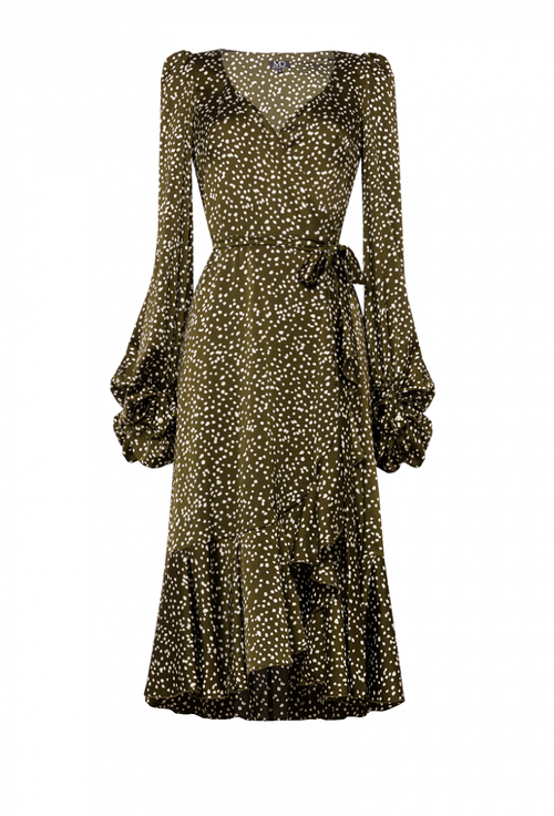 Платье хаки облегающее с запахом 06-02-21SS