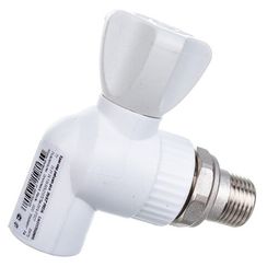 Кран Lammin шаровый PPR радиат. угл. 20 х 1/2 PREMIUM 50/10, белый