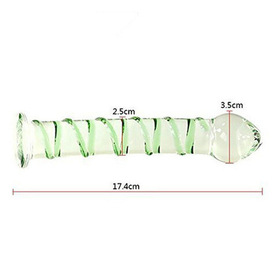 Стеклянный стимулятор с рельефом (прозрачный с зеленым) (Цвет: прозрачный с зеленым)