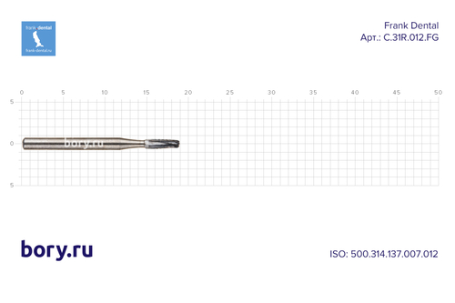 Твердосплавный бор удлиненный цилиндр Frank Dental типа FG - C.31R.012.FG