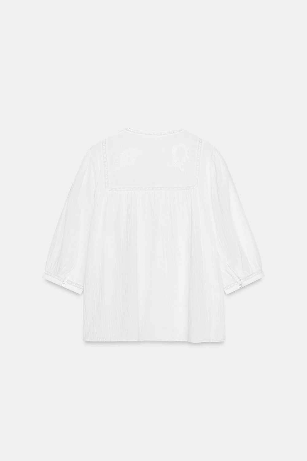 ZARA РУБАШКА С ВЫШИВКОЙ И КРУЖЕВОМ — ZW COLLECTION, БЕЛЫЙ