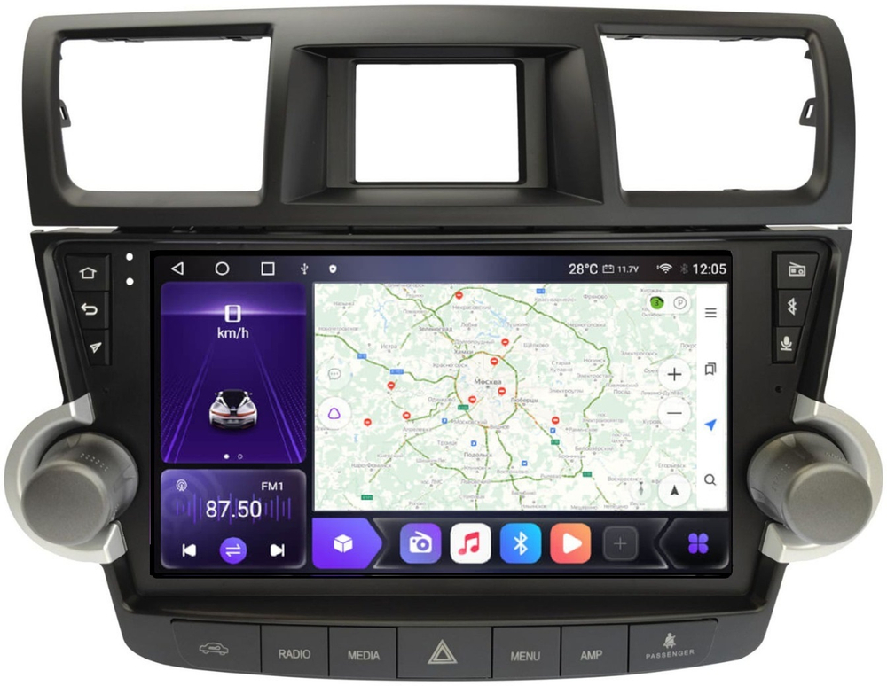 Магнитола для Toyota Highlander 2 2007-2013 XU40 - Carmedia SF-1431-2 (кнопки + крутилки) QLed+2K, Android 12, TS10, CarPlay, 4G SIM-слот