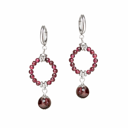 Серьги кольца с гранатом