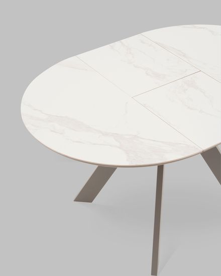 Стол круглый Миндель D100 столешница керамика белый глянец, основание металл латте