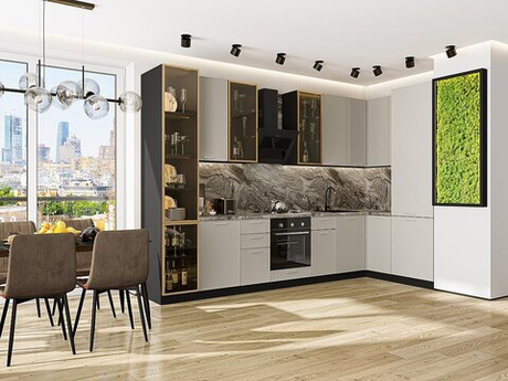 Угловая модульная кухня Квадро-04 Кашемир - Graphite 2340*3400/1600*600