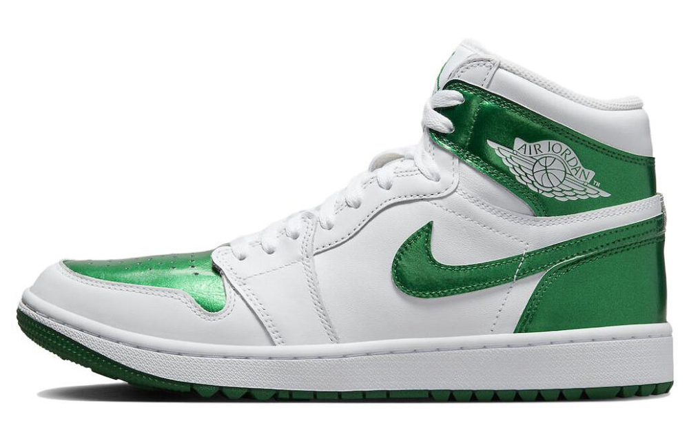 Jordan Air Jordan 1 High Golf "Pine Green" wear-resistant breathable high-top golf shoes for men and women with the same white and green