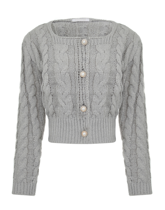 Жакет крупной вязки с пуговицами, серый