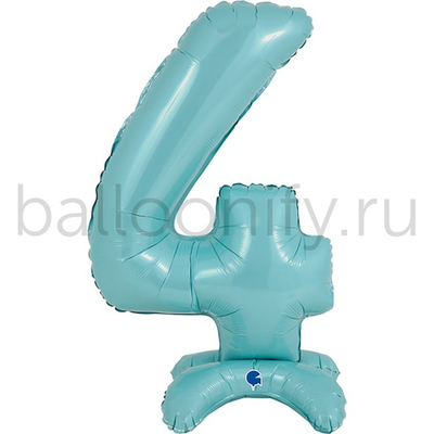 Шар ЦИФРА 4 Pastel Blue на подставке 25" 63 см
