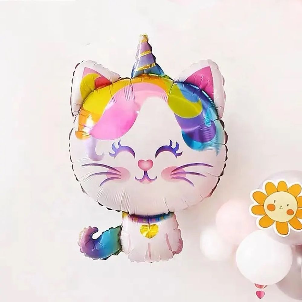 Шар (32"/81 см) Фигура, Котенок-радужный единорог 1 шт.