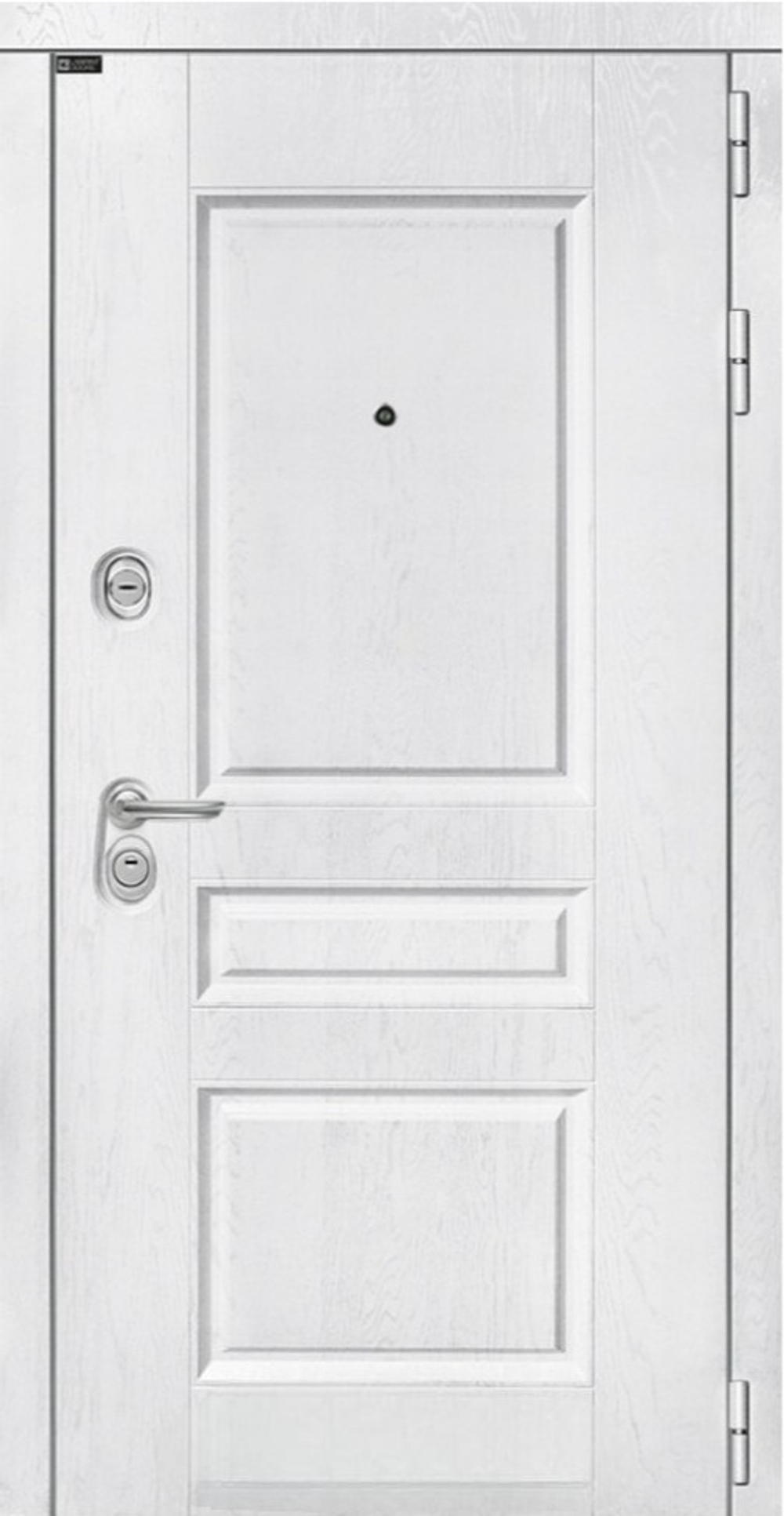 Входная металлическая дверь с шумоизоляцией для квартиры, белое дерево со стеклянными чёрными вставками - 1106