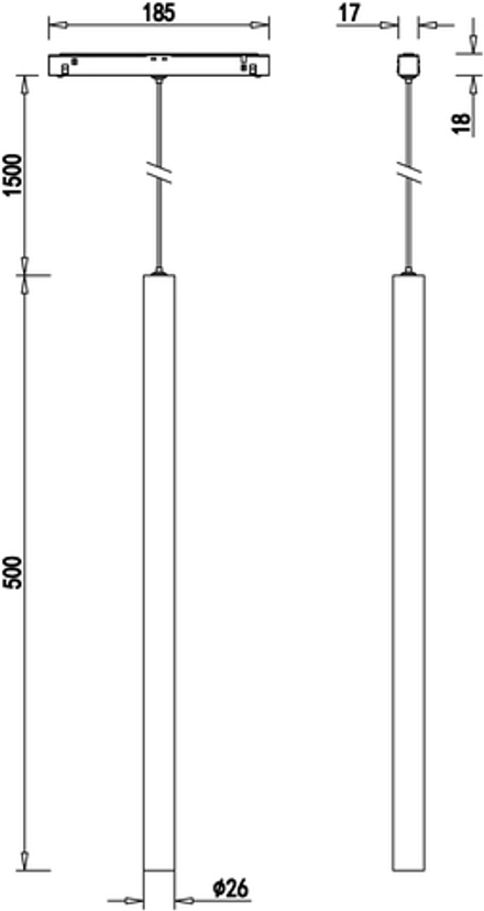 Светильник для SPACE-Track system 5Вт, D26xH500 мм, 400Лм, 28°, 3000К, диммируемый 0-10В, Ra >90, черный