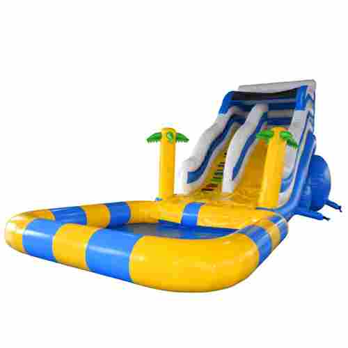 Надувная водная горка с бассейном «Пляжный оазис» с закруглённым бортом, 13*4,5*6 м