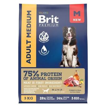 Сухой корм для собак средних пород Брит BRIT PREMIUM Dog Adult Medium с индейкой и телятиной 3 кг