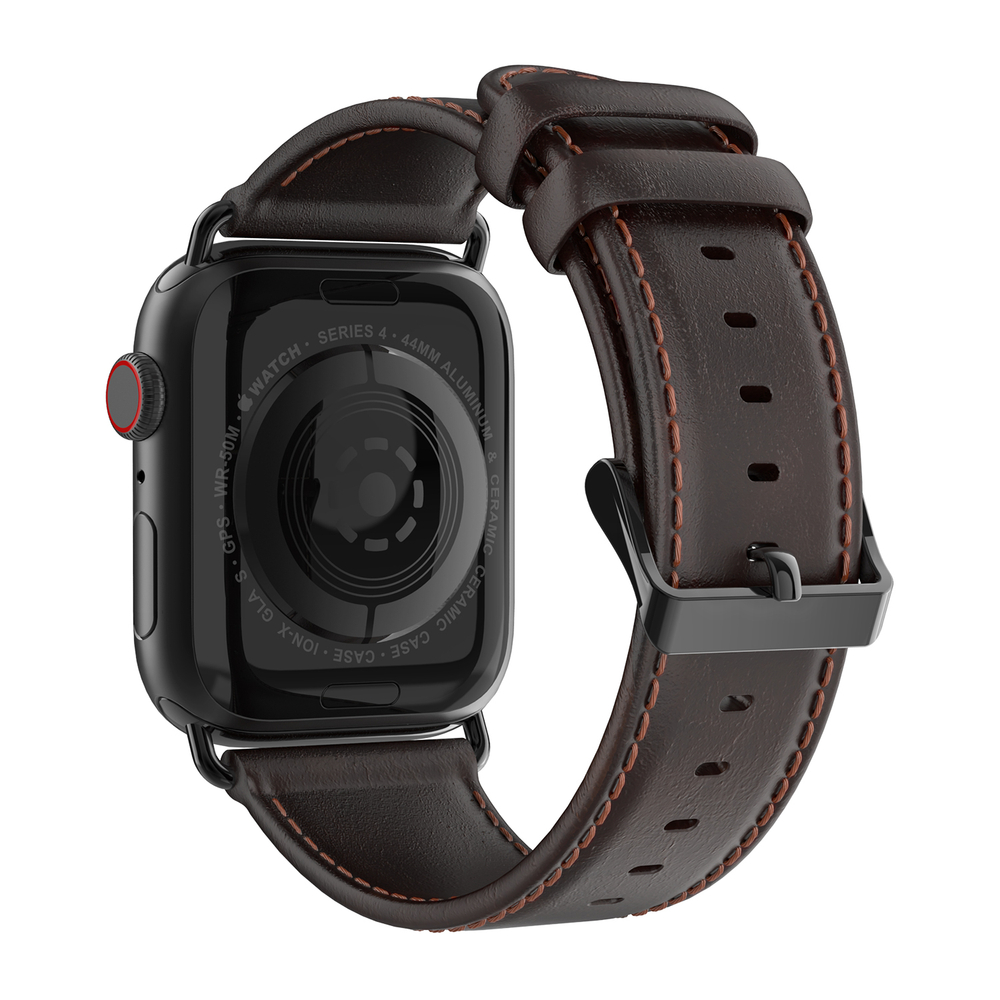 Ремешок из натуральной кожи кофейного цвета от Dux Ducis для смарт часов Apple Watch 42, 44, 45, 46, 49мм, серия Business Series