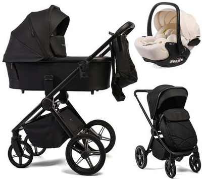 Детская коляска Peppy Monaco 3 в 1 с автокреслом Verona Beige Black (черный), рама черная матовая