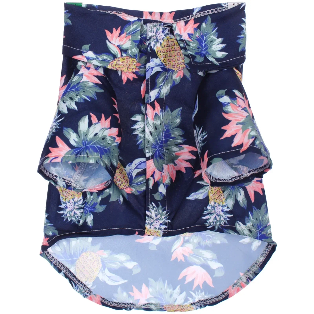 Рубашка для собак и кошек малых и средних пород «СТИЛЬНЫЙ БРО», цвет синий, принт ананасы с цветами, размер L