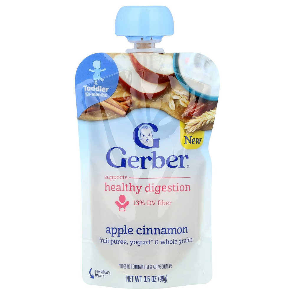 Gerber, Фруктовое пюре, йогурт и цельнозерновые, от 12 месяцев, яблочная корица, 99 г (3,5 унции)